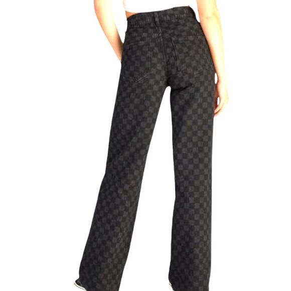 Pacsun Eco Black/Gray Checkerboard High Waisted Baggy Jeans, Relaxed Weekend, 24 - Picture 3 of 11